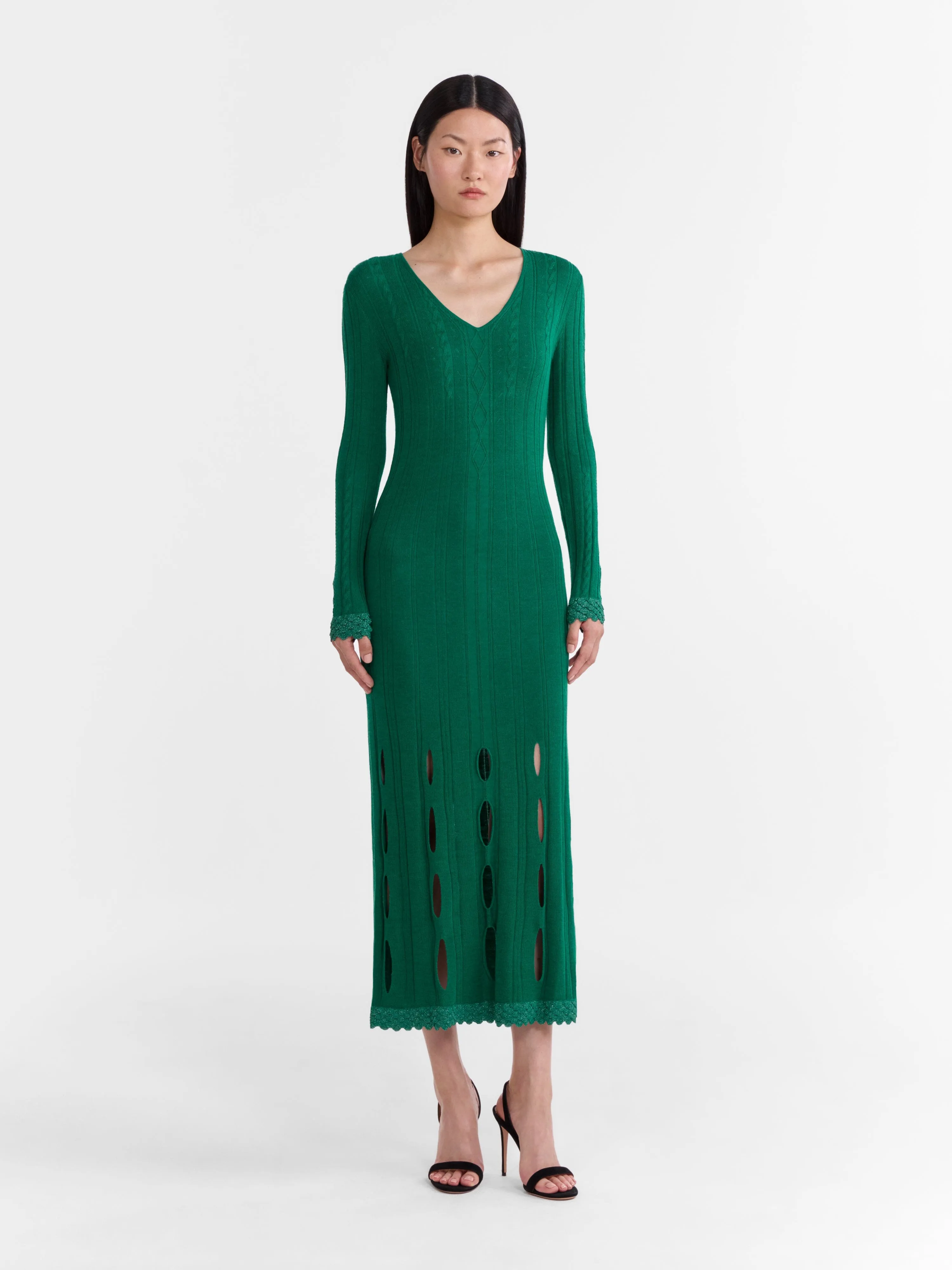 Venyx Pointelle Dress in Jade Metallic