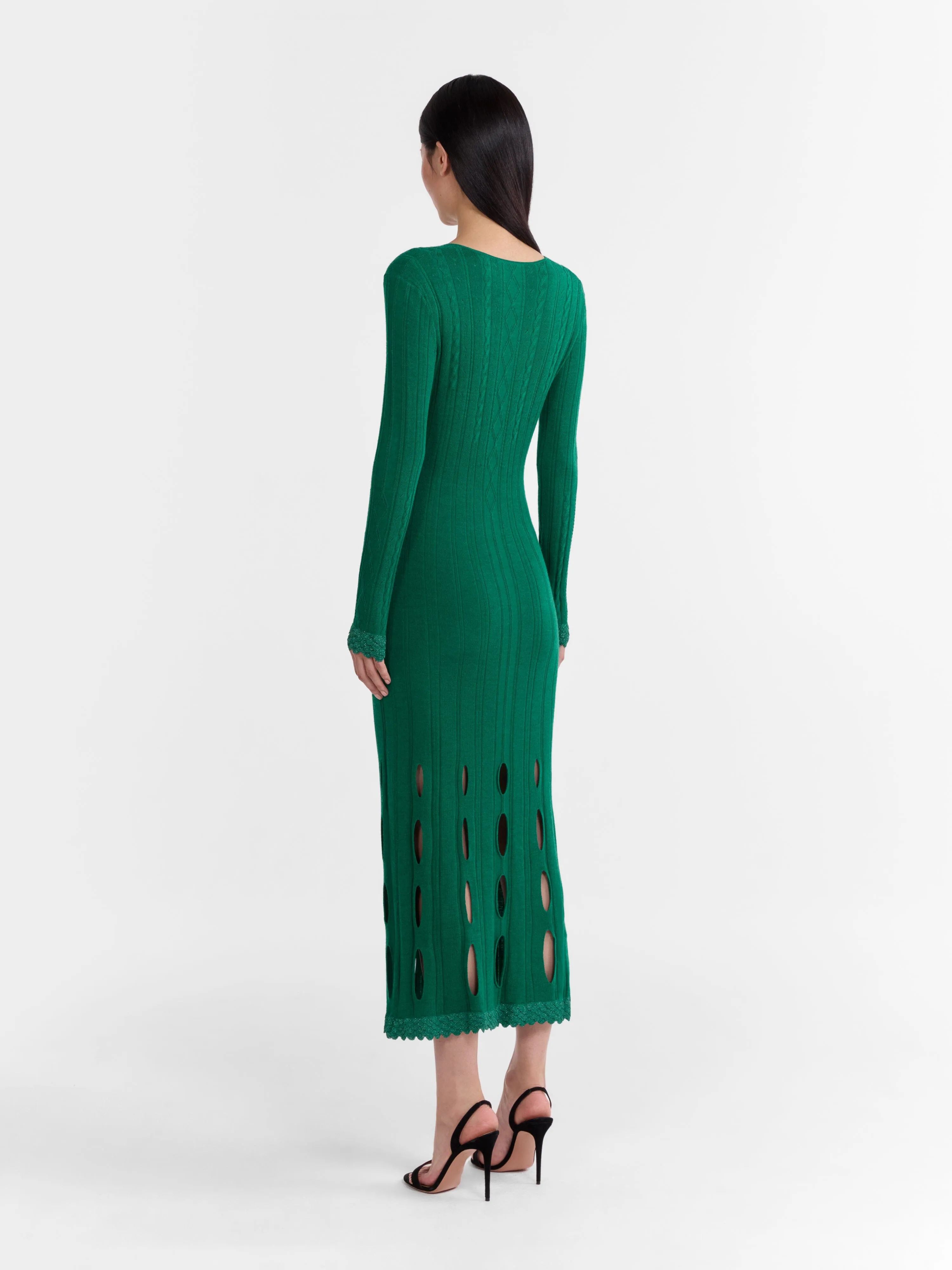 Venyx Pointelle Dress in Jade Metallic