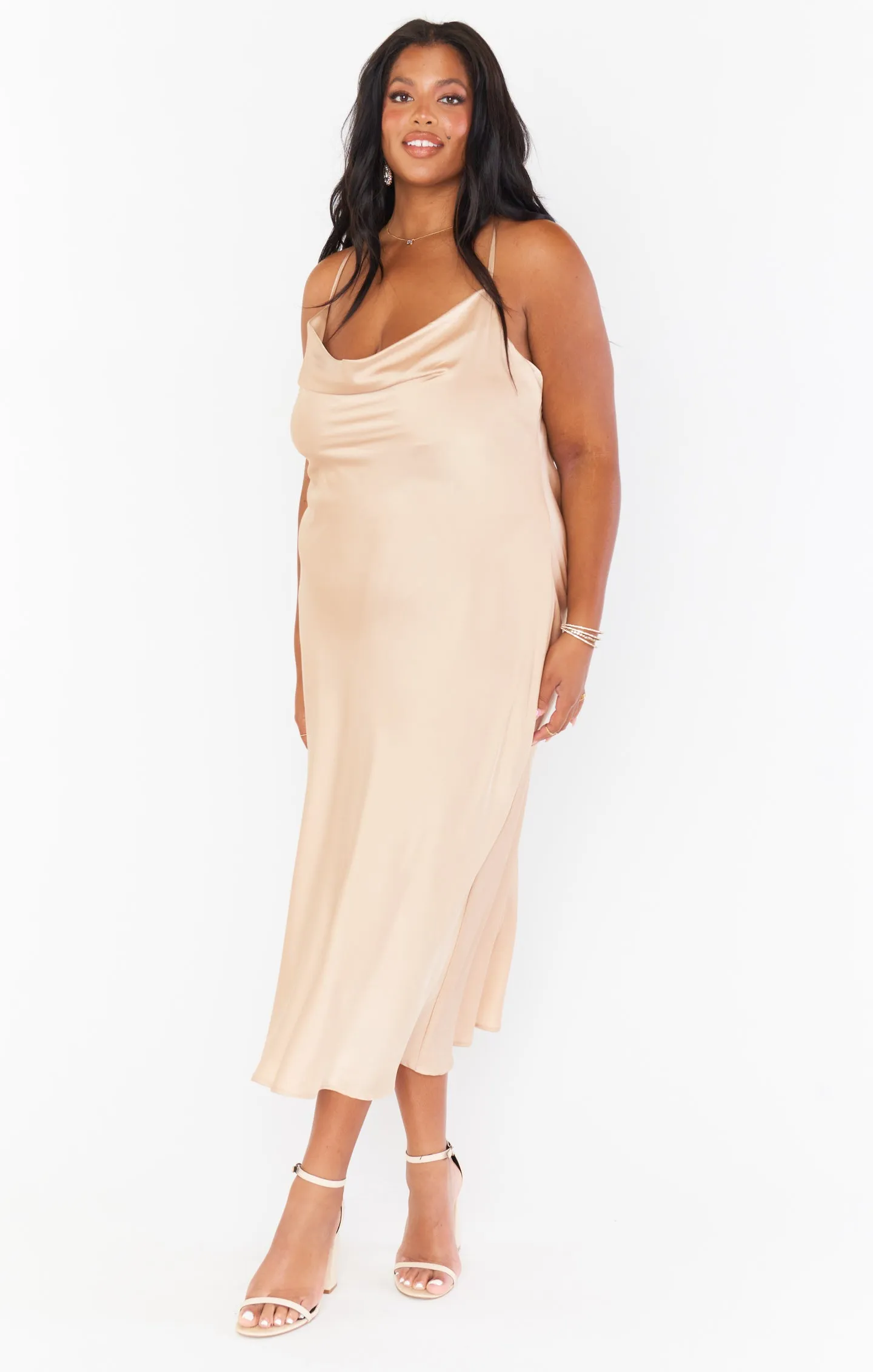 Verona Cowl Dress ~ Champagne Luxe Satin