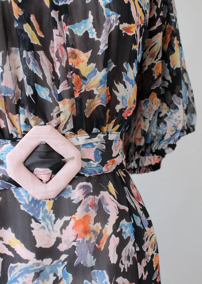 Vintage 1930s Abstract Print Silk Chiffon Dress