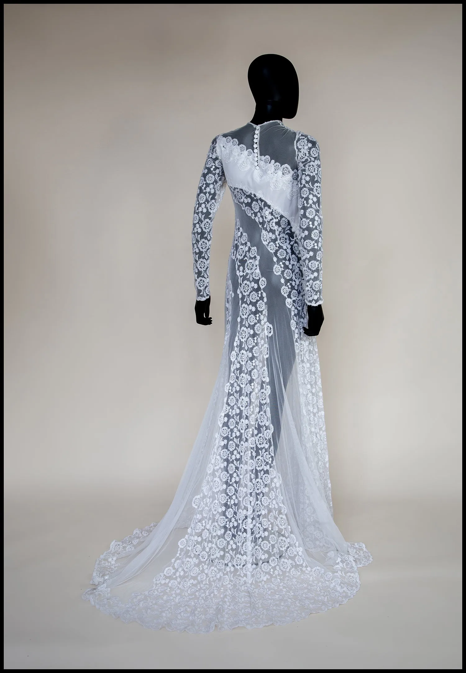 Vintage 1980s Sheer Lace Wedding Dress