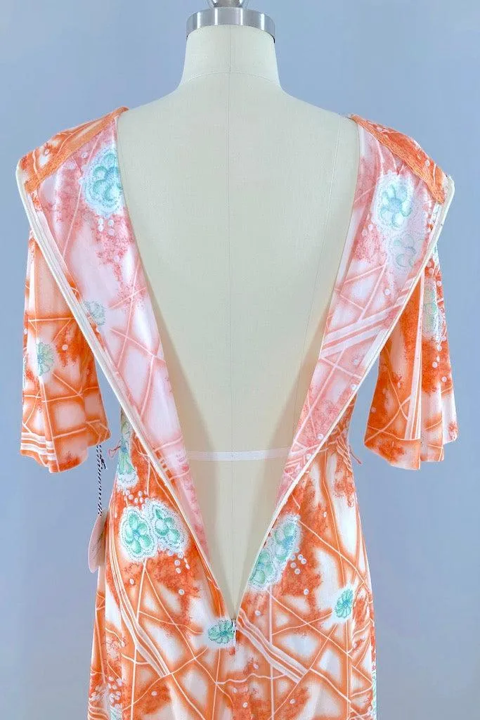 Vintage Orange Floral Maxi Dress