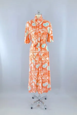 Vintage Orange Floral Maxi Dress