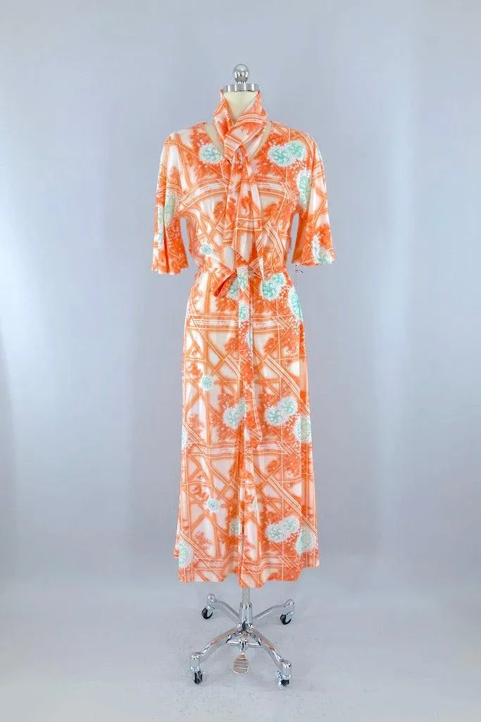 Vintage Orange Floral Maxi Dress