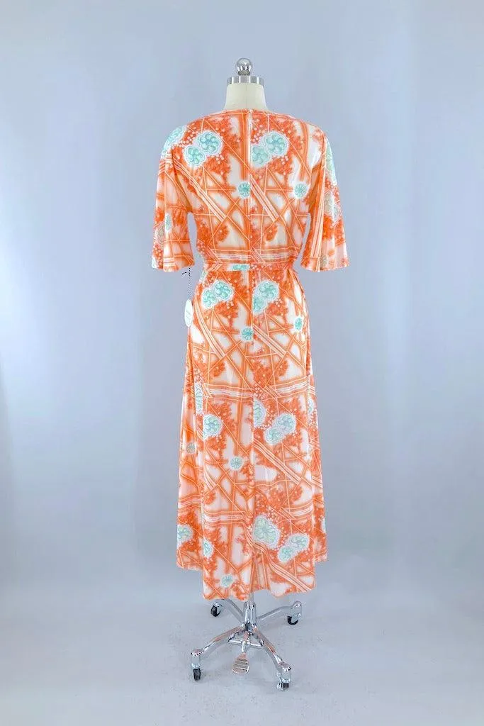 Vintage Orange Floral Maxi Dress