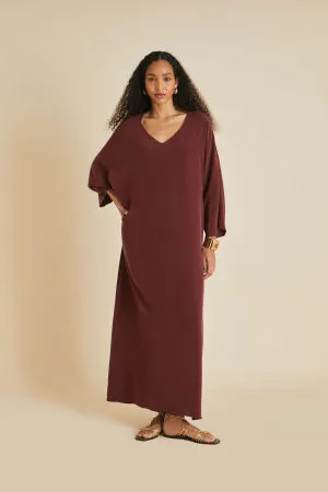 Vreeland Burgundy Dress in Silk Crêpe de Chine