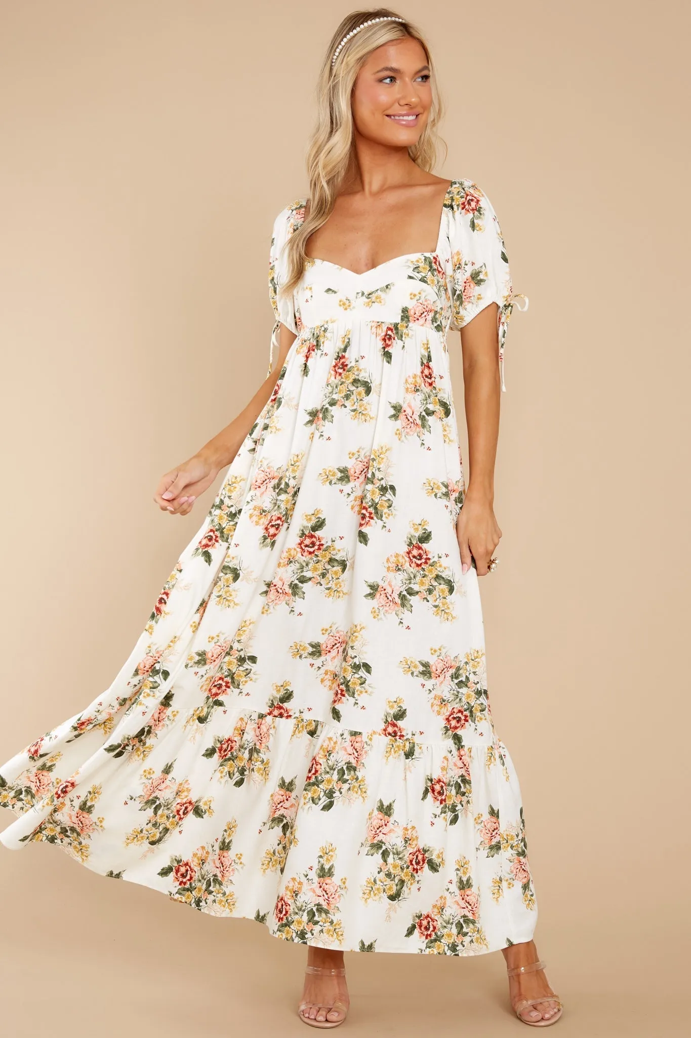 Whimsical Blooms White Floral Print Maxi Dress