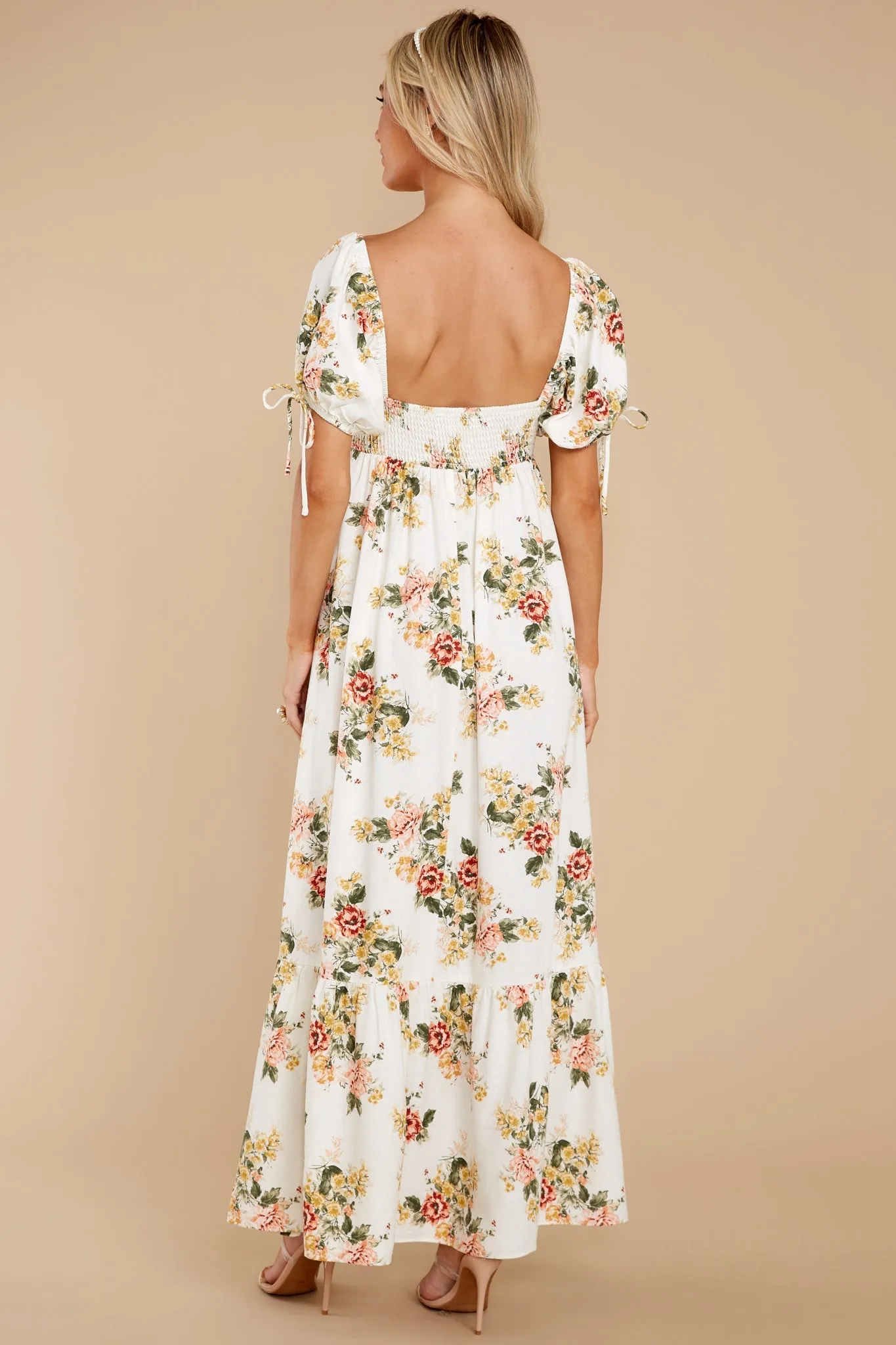 Whimsical Blooms White Floral Print Maxi Dress