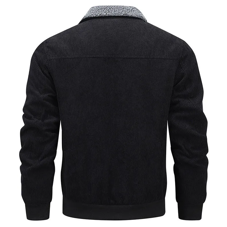 Winter Lapel Fleece Jacket With Pockets Warm Thicken Cotton Coat Men's Clothing