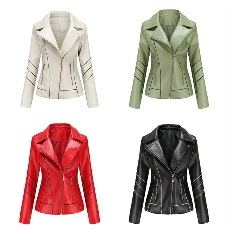 Women biker long sleeve slim fit zip up ladies jacket