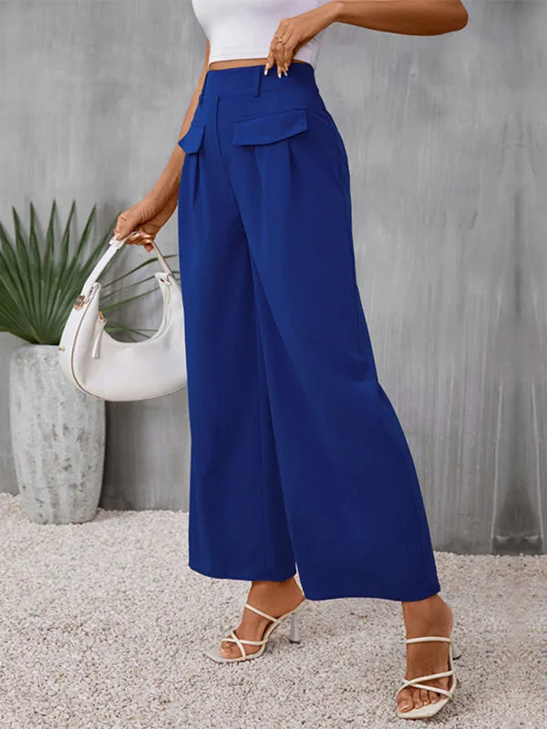 Women's Slim Fit Blue Wide Leg Trousers