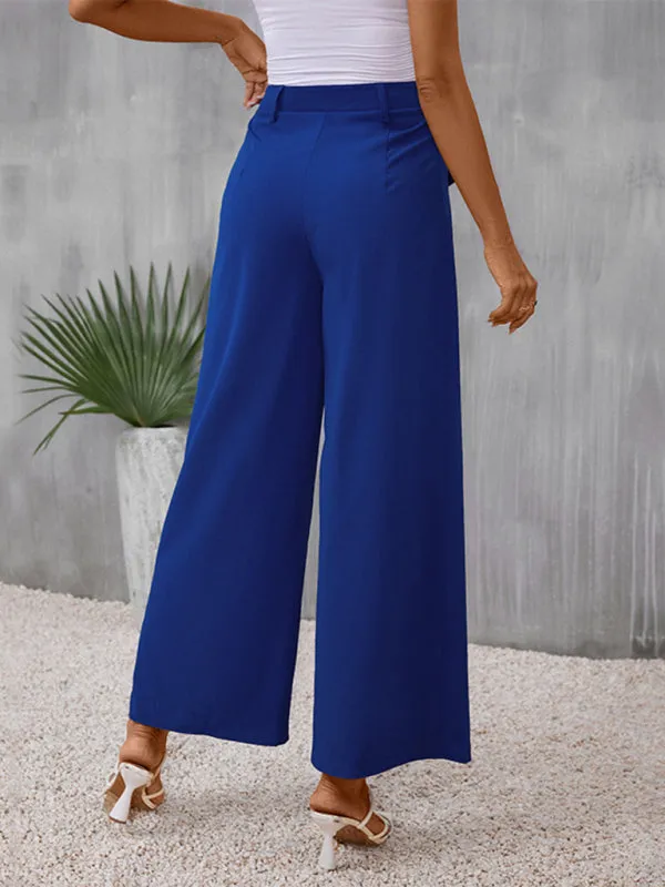 Women's Slim Fit Blue Wide Leg Trousers