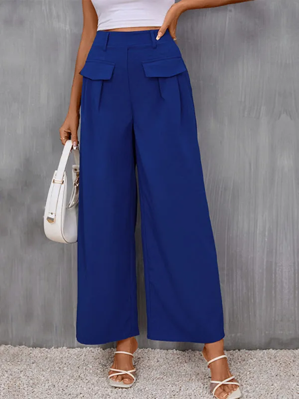 Women's Slim Fit Blue Wide Leg Trousers