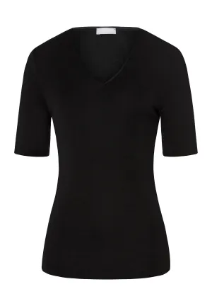 Woolen Silk W Wool and Silk V-Neck Top | Black 71417-018